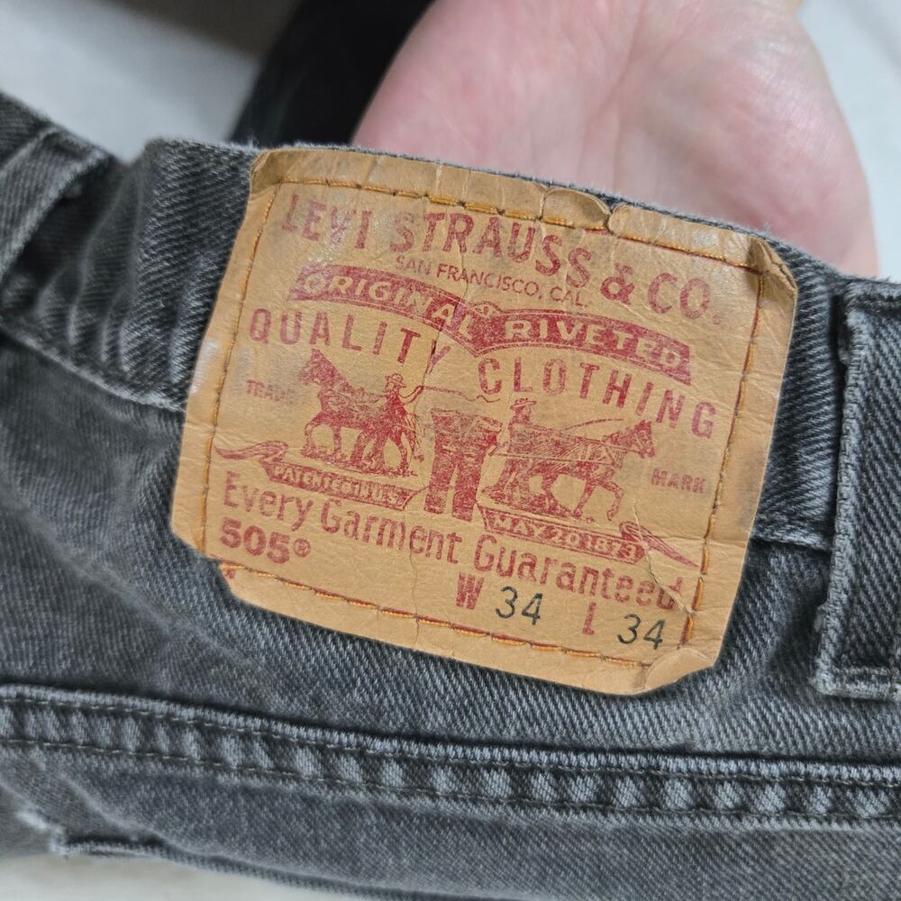 Levi's 505 Jeans Black 34x34 Straight Leg Mens Denim Jeans 0816 - Picture 10 of 11